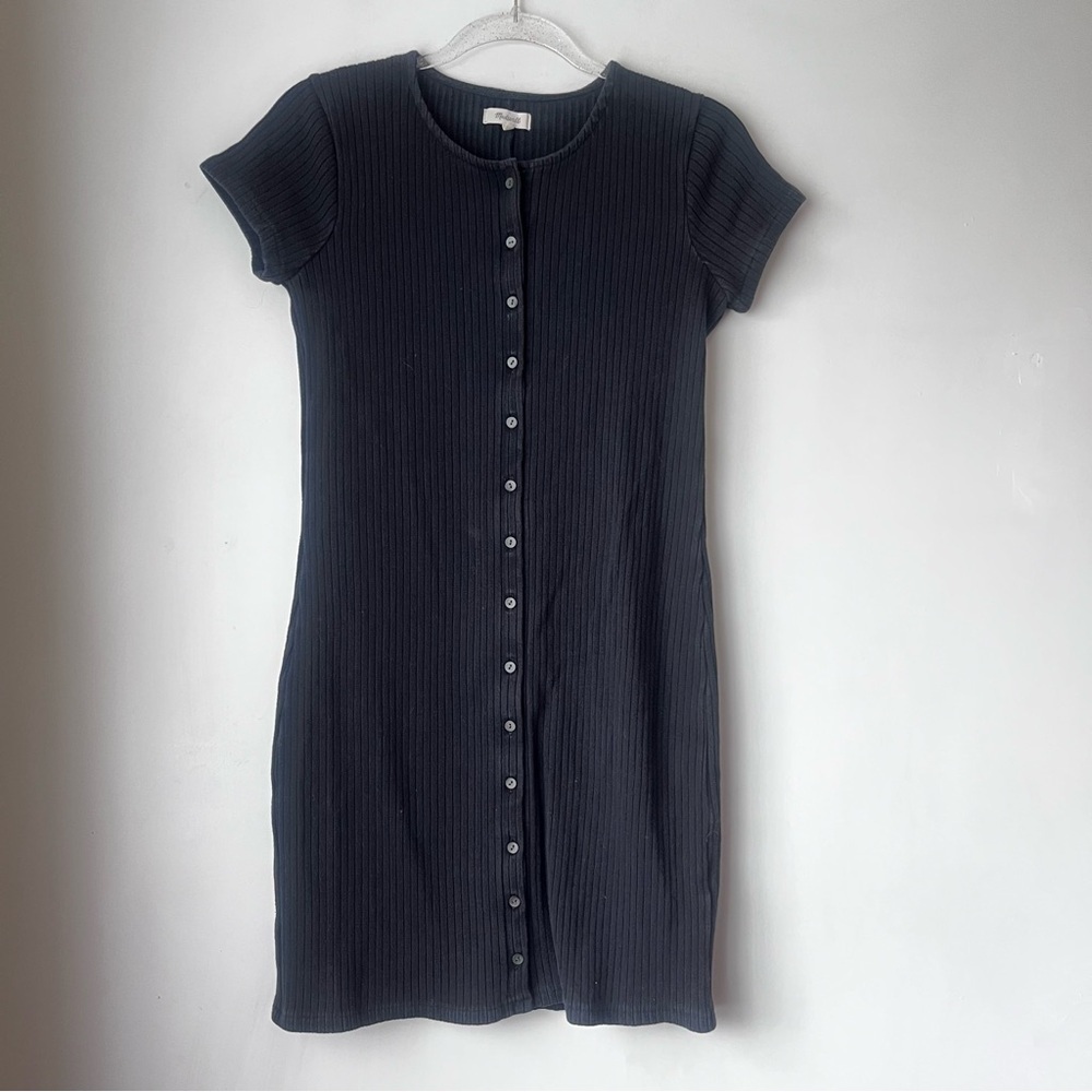 Madewell Black Button-Front Ribbed Mini Dress S - image 5